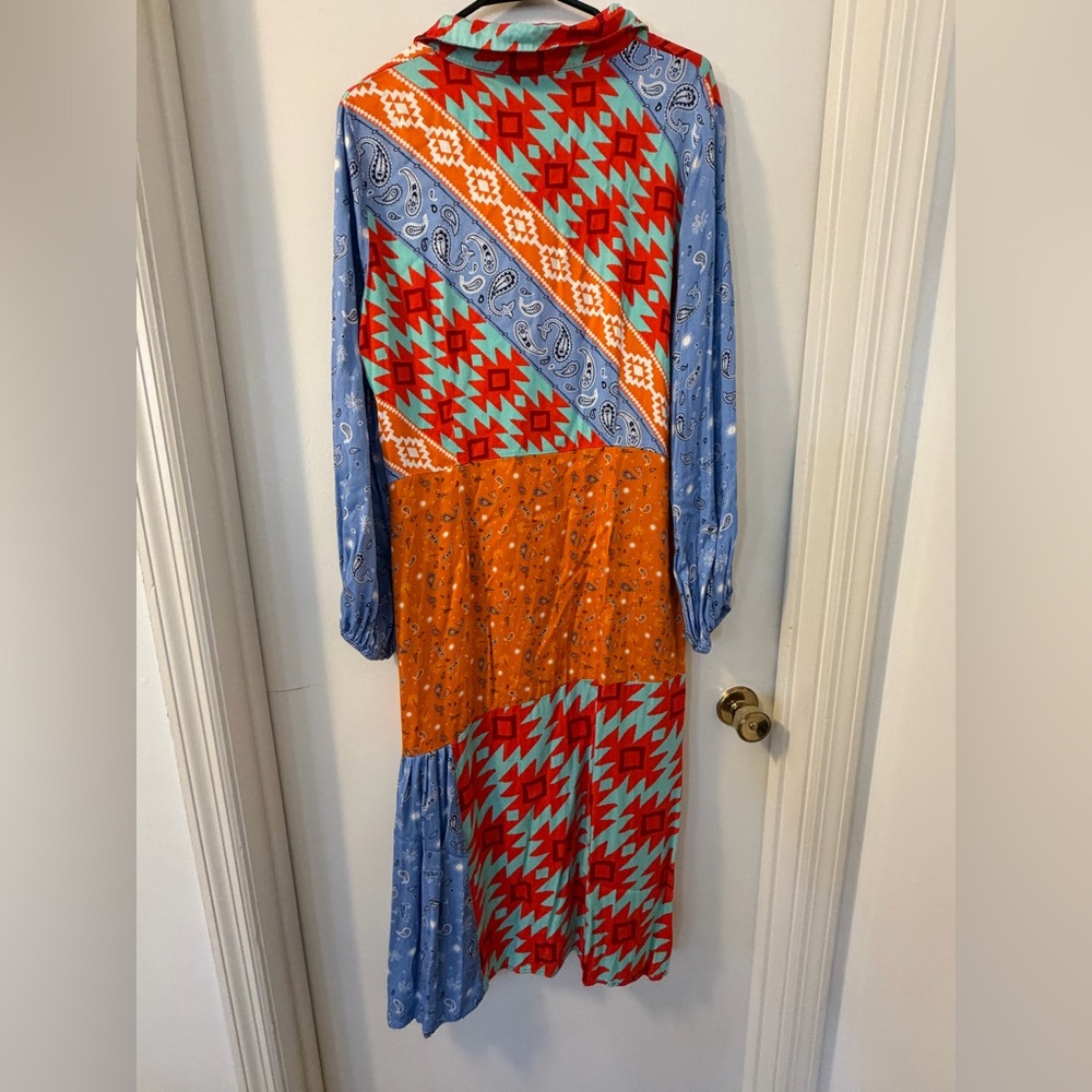 Never Fully Dressed Red and Blue Patchwork Western Indie Boho Maxi Dress Sz 14 - Picture 3 of 7